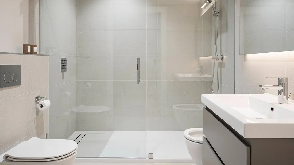 Salle de bain moderne rénovée avec douche italienne et robinetterie contemporaine après travaux de plomberie